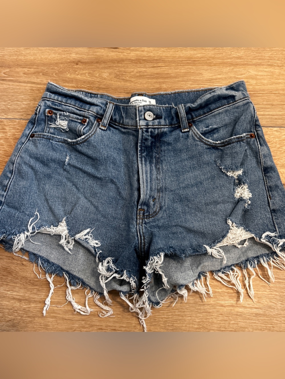 Abercrombie & Fitch Distressed Dark Blue Denim Shorts